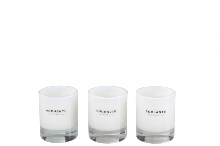 Lumanari parfumate si odorizante - Set 3 lumanari parfumate, Sticla, Alb, 19x6x7.5 cm
