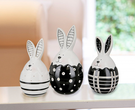 Accesorii - Set 3 oua asortate iepuras Paste, ceramica, 22x11 cm