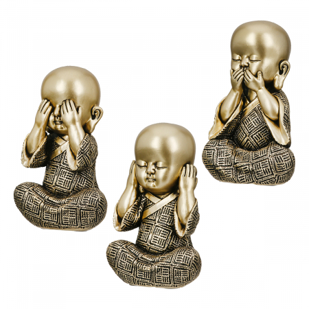 Oriental - Set 3 piese, Figurină, Buddha, Călugăr, Polirășină, auriu, PU 2, L. 6 cm, L. 9 cm, H. 15 cm