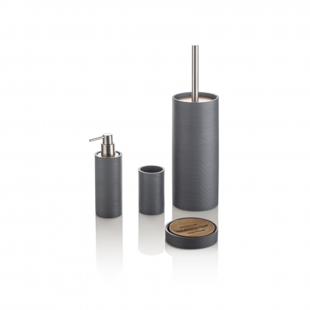 BAIE - Set 4 accesorii baie FOX, Rasina/Otel /Bambus, Gri, 9.2x9.2x23.7 cm