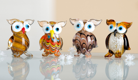 Arta sticlei - Set 4 deco OWL, sticla, 4X3.5X5.5 cm