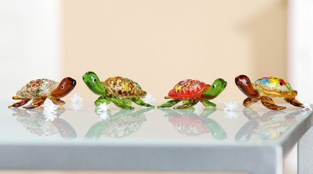 Arta sticlei - Set 4 deco TURTLE, sticla, 7.5X5X3 cm