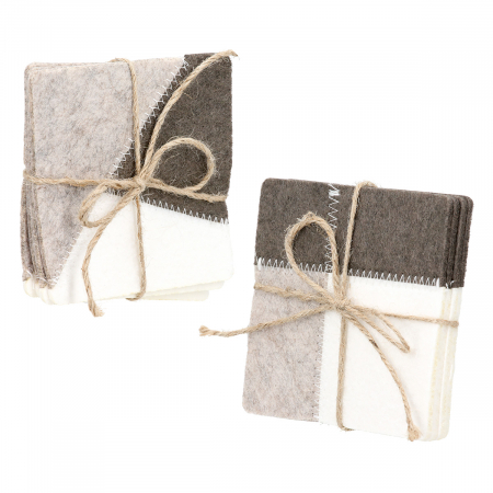 Servete si fete de masa - Set 4 piese, Coaster, pătrat, Melano, Pâslă, crem, PU 8, 2 buc. asortate, L. 10 cm, L. 10 cm