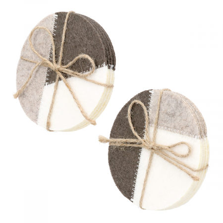 Servete si fete de masa - Set 4 piese, Coaster, rotund, Melano, Pâslă, crem, PU 8, 2 buc. asortat, D. 9,7 cm