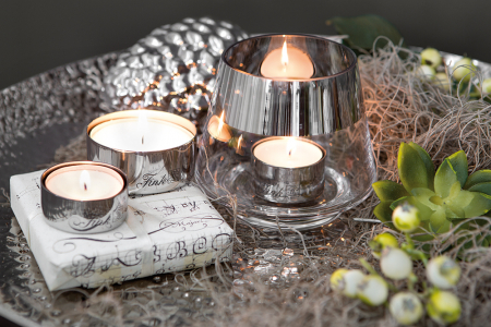 Suporturi lumanari - Set 4 suporturi lumanari Living, Otel inoxidabil, Argintiu, 2x4 cm