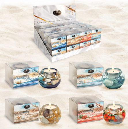 Suporturi lumanari - Set 4 suporturi lumanari SEASIDE, sticla, 7x4 cm