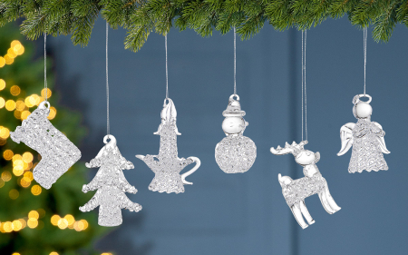 Organizatoare - Set 6, Umeras, "Weihnachtsornamente", Sticla, transparenta, PU 6, H. 5 cm