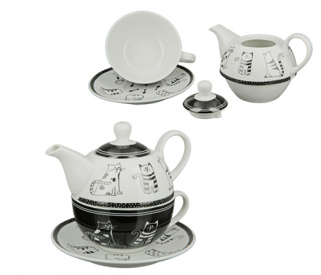 Ceainice si seturi ceai - Set ceai pentru o persoana, FUNNY CAT, 16X14 cm
