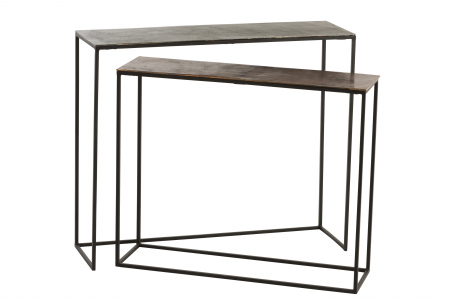 Mese consola - Set de 2 console Rectangular, Aluminiu/Lemn, Negru, 100x29x83 cm