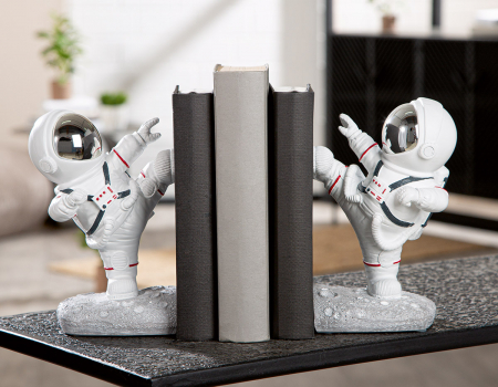 Suport carti - Set de 2, Suporturi de carte, Lună, Rășină sintetică, gri, alb, PU 2, L. 10 cm, l. 24 cm, H 20 cm