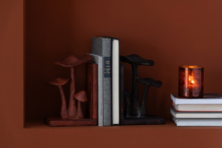 Suport carti - Set de 2 suporturi de carti tip ciuperca din polirasina, maro ruginiu/negru