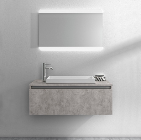 Seturi mobilier baie - Set de baie cu 3 piese PERTH, Melamina/Aluminiu/Abs/Sticla/Rasina/Metal, Gri, 100x45x190 cm