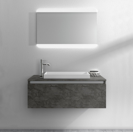 Seturi mobilier baie - Set de baie cu 3 piese PERTH, Melamina/Aluminiu/Abs/Sticla/Rasina/Metal, Gri, 100x45x190 cm