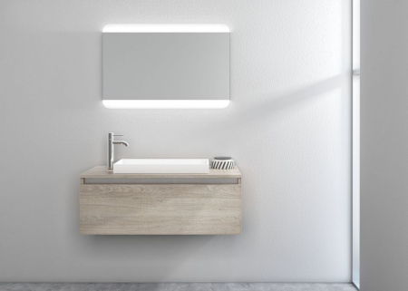 Seturi mobilier baie - Set de baie cu 3 piese PERTH, Melamina/Aluminiu/Abs/Sticla/Rasina/Metal, Maro, 100x45x190 cm