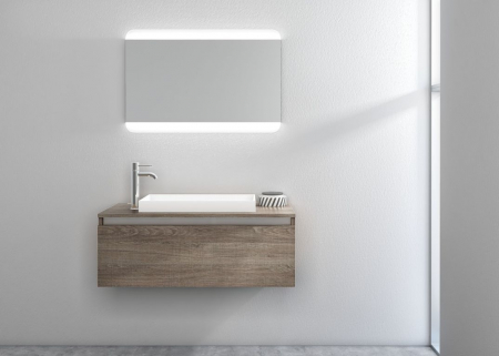 Seturi mobilier baie - Set de baie cu 3 piese PERTH, Melamina/Aluminiu/Abs/Sticla/Rasina/Metal, Maro inchis, 100x45x190 cm