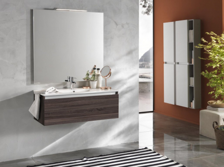 Seturi mobilier baie - Set de baie cu 4 piese PERTH, Melamina/Aluminiu/Abs/Sticla/Ceramica/Metal, Maro inchis, 100x45x190 cm