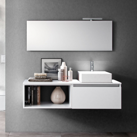 Seturi mobilier baie - Set de baie cu 6 piese PERTH, Melamina/Aluminiu/Abs/Sticla/Ceramica/Metal, Alb, 140x46.5x190 cm