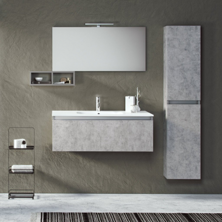 Seturi mobilier baie - Set de baie cu 6 piese PERTH, Melamina/Aluminiu/Abs/Sticla/Ceramica/Metal, Gri, 101x46.5x190 cm