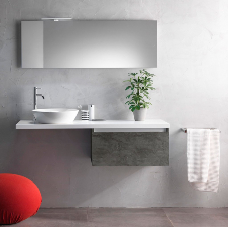 Seturi mobilier baie - Set de baie cu 6 piese PERTH, Melamina/Aluminiu/Abs/Sticla/Ceramica/Metal, Gri, 142x46x190 cm