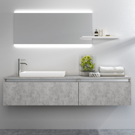 Seturi mobilier baie - Set de baie cu 6 piese PERTH, Melamina/Aluminiu/Abs/Sticla/Rasina/Metal, Gri, 170x45x190 cm