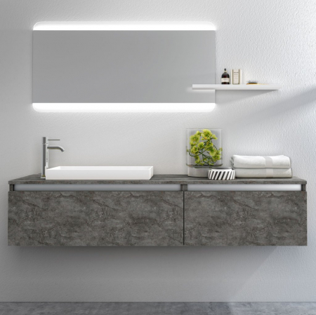 Seturi mobilier baie - Set de baie cu 6 piese PERTH, Melamina/Aluminiu/Abs/Sticla/Rasina/Metal, Gri, 170x45x190 cm