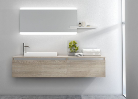 Seturi mobilier baie - Set de baie cu 6 piese PERTH, Melamina/Aluminiu/Abs/Sticla/Rasina/Metal, Maro, 170x45x190 cm