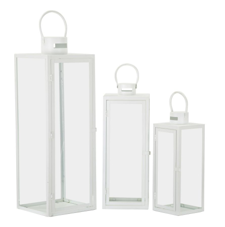 Felinare, lămpi solare și suporturi pentru lumânări - Set felinare, WHITE 3 buc cm 22x22x66-18x18x49,5-14x14x39