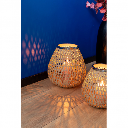 Suporturi lumanari - SHONA, Felinar fără sticlă, vopsit în câmp electrostatic, neted, culoare argintie, natural, L. 26 cm, l. 26 cm, H 27,5 cm, D 26 cm