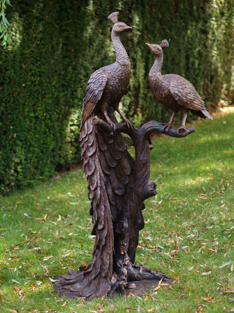 Statui - Statuie 2 pauni intr un copac, Bronz, 161 X 70 X 60 cm