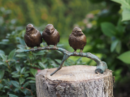 Figurine bronz - Statuie 3 Vrăbii pe ramură, Bronz, 12 x 9 x 20 cm