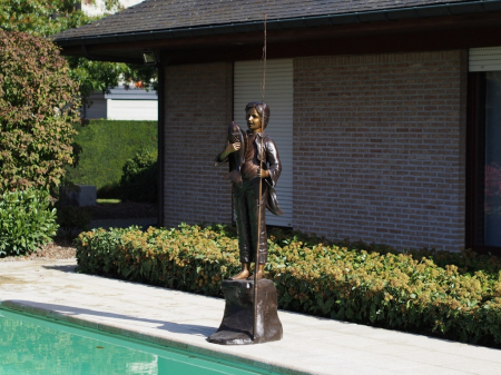 Statui - Statuie baiat care pescuieste, Bronz, 230 X 60 X 45 cm