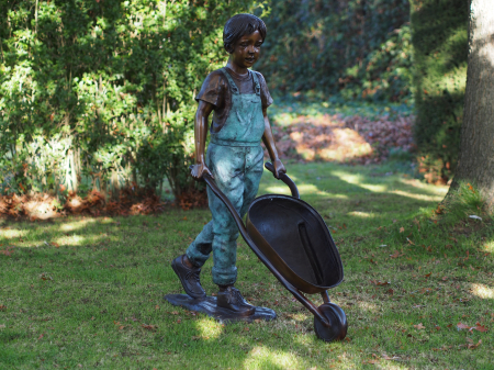 Statui - Statuie baiat cu roaba, Bronz, 119 X 43 X 116 cm