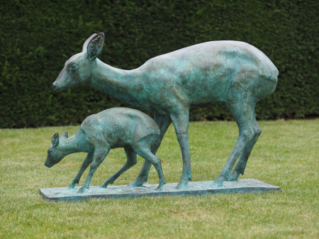 Statui - Statuie caprioara cu, copilul acesteia, Bronz, 80 X 35 X 115 cm