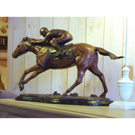 Figurine bronz - Statuie jockey on horse, Bronz, 34 x 20 x 54 cm