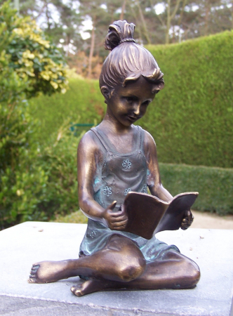 Figurine bronz - Statuie fata care citeste, Mica, Bronz, 18 x 10 x 10 cm