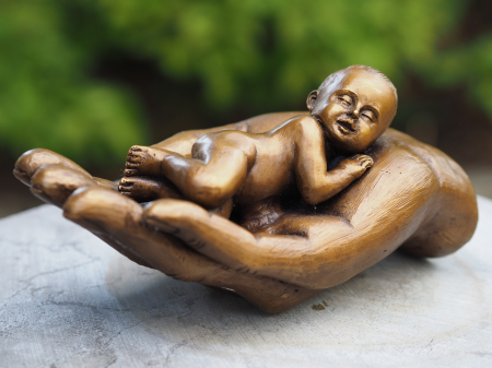 Figurine bronz - Statuie mana cu un copil, Bronz, 9 x 18 x 11 cm