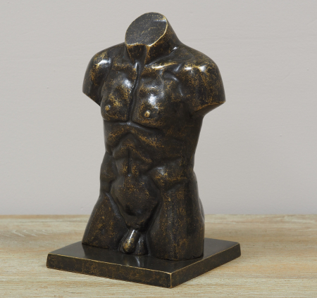Figurine bronz - Statuie mica, corp barbat torso, Bronz, 25 x 14 x 14 cm