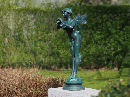 Statui - Statuie zana cu un flaut, Bronz, 91 X 26 X 38 cm
