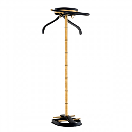 Cuiere - Suport haine, McKinsey piele neagră, finisaj din alamă cu aspect vintage