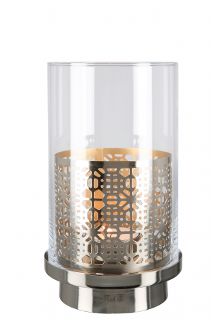 Suporturi lumanari - Suport lumanare Biala, Sticla/Fier nichelat, Argintiu, 27.20x15.30 cm