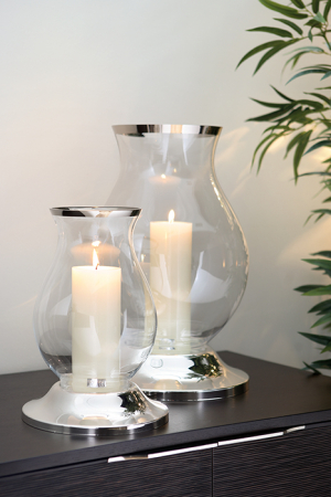 Suporturi lumanari - Suport lumanare Big, Sticla/Nichel/Décor platinat, Argintiu, 50x31 cm