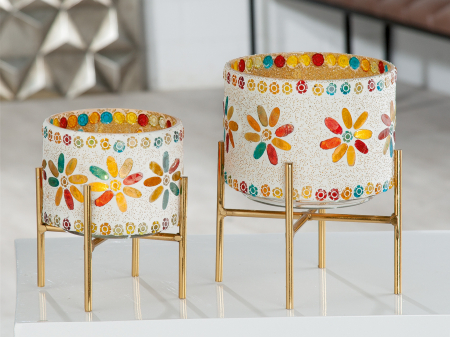 Suporturi lumanari - Suport lumanare Boho, Sticla, Multicolor, 16x19x16 cm