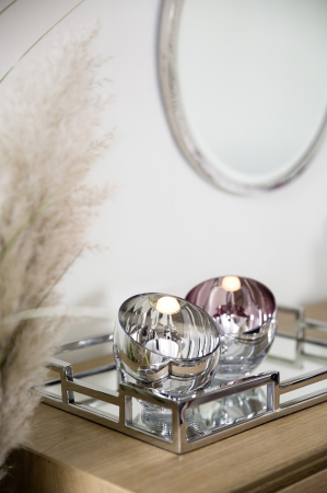 Suporturi lumanari - Suport lumanare Candy, Sticla, Roz, 11X11 cm