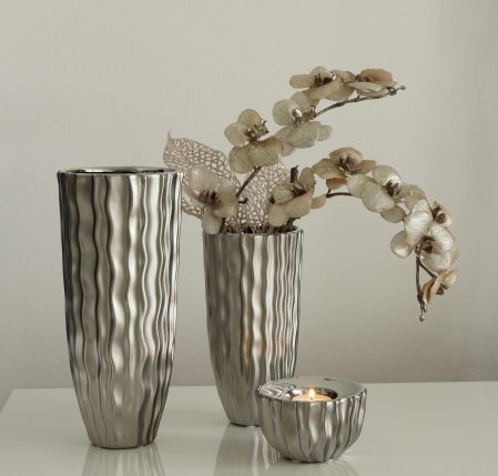 Suporturi lumanari - Suport lumanare Cantus, ceramica, argintiu, 11x11x7 cm