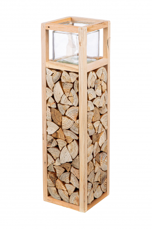 Suporturi lumanari - Suport lumanare Catasta, sticla/lemn, maro, 16x58x16 cm