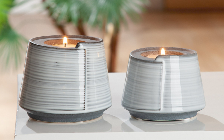 Suporturi lumanari - Suport lumanare, ceramica, gri, 11x9x11 cm