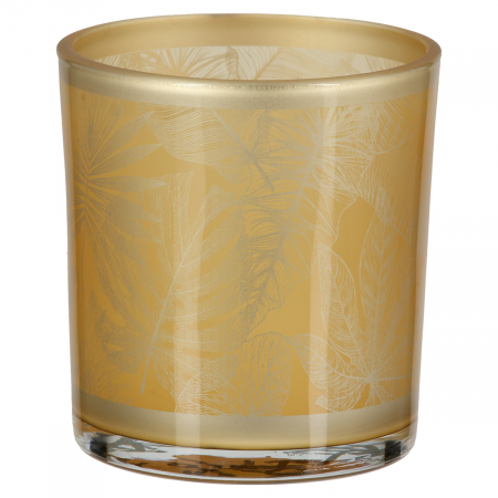Suporturi lumanari - Suport lumanare, cilindric, Amazon, Motiv frunze, Sticlă, auriu, PU 18, H. 8 cm, D. 7 cm