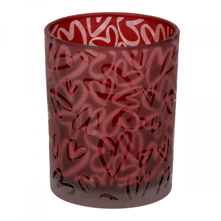 Suporturi lumanari - Suport lumanare, cilindric, Furtuna inimii, Motiv inimă, Sticlă, roșu, PU 8, H. 12,5 cm, D. 10 cm