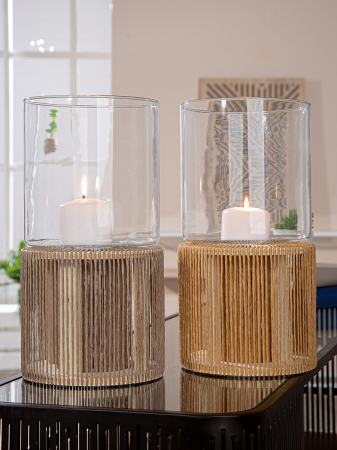 Suporturi lumanari - Suport lumanare, cilindric, Samui, Hârtie, Lemn, maro, PU 2, 2 buc. asortate, H. 32 cm, D. 16,5 cm