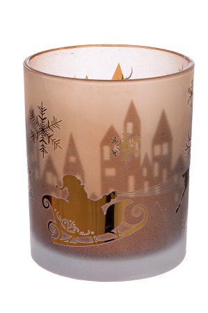 Suporturi lumanari - Suport lumanare, cilindrica, „Schlitten”, motiv cu ren, sticla, maro, PU 8, H 12,5 cm, A. 10 cm